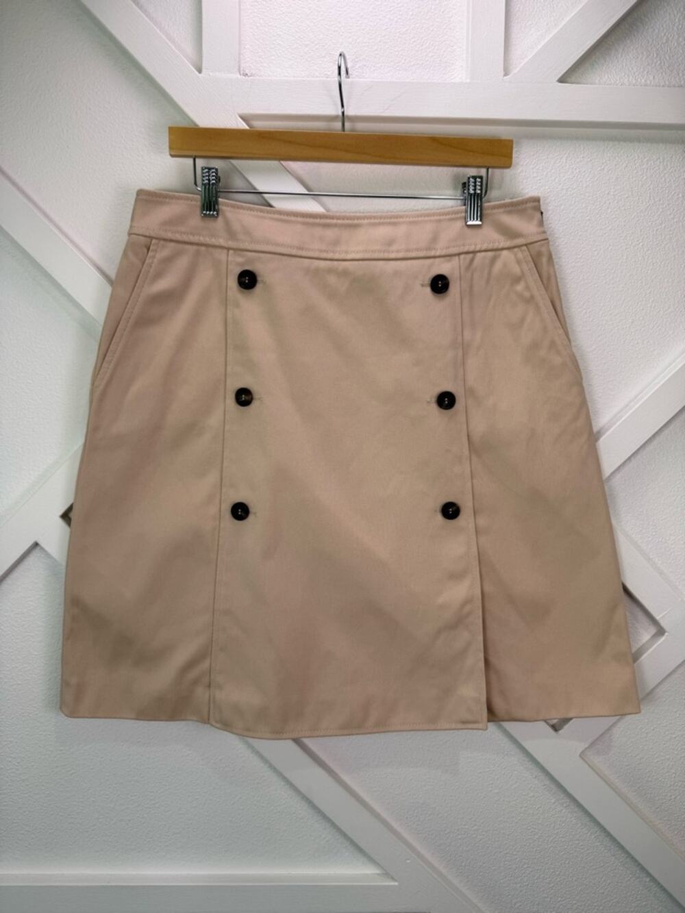 Hugo Boss Valarea Skirt Beige Tan Cotton Mini A-Line Button Front Size 10